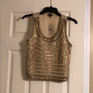 Taupe, beaded tank top sightly cropped.  NWT!